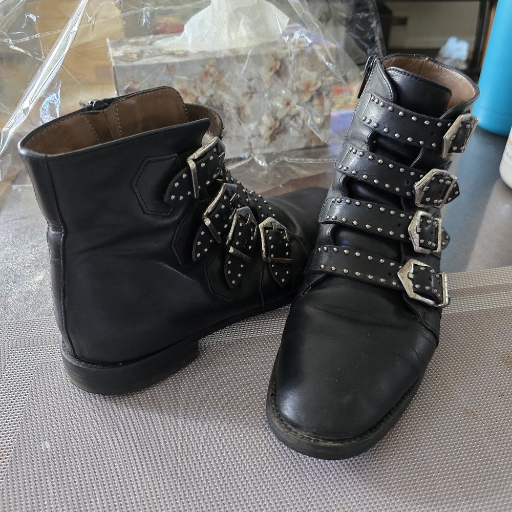 Awesome Black Studded Buckle Ankle Boots In Great Condition
